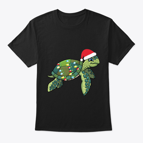 Christmas Sea Turtle With Santa Hat Black T-Shirt Front