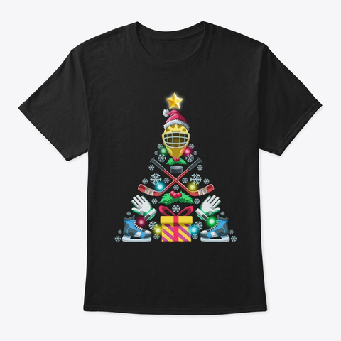 Ice Hockey Christmas Ugly Christmas Orna Black T-Shirt Front