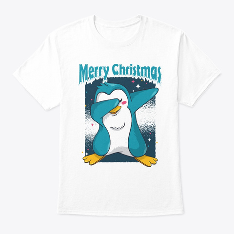 Merry Christmas Dabbing Penguin White T-Shirt Front