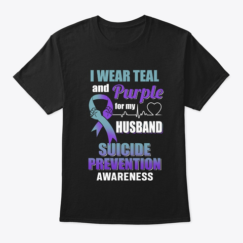 I Wear Teal And Purple For My Husband Black T-Shirt Front