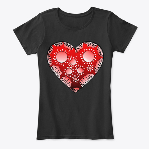 Red Heart With Bubbles Black T-Shirt Front