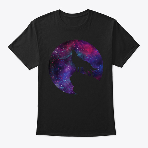 Howling Wolf Moon Galaxy Psychedelic Shi Black T-Shirt Front