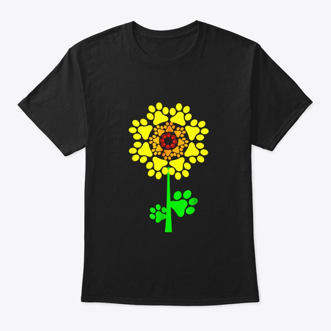 Sunflower Dog Paw Tshirt Funny Dog Lover Black T-Shirt Front