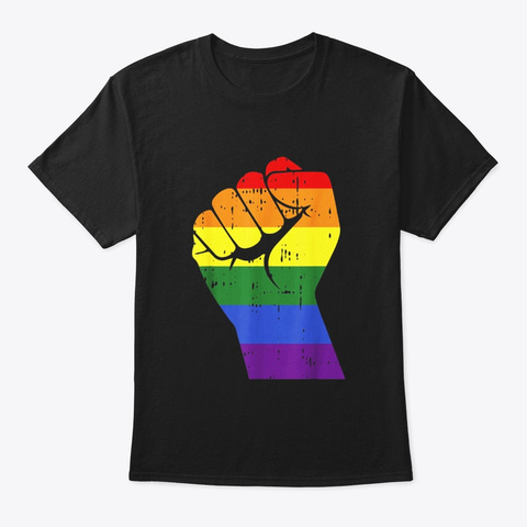 Resist Fist Retro Rainbow Hand Gay Lgbt Black T-Shirt Front
