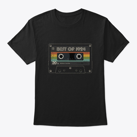 Best Of 1924 Tape 96 Years Old Birthday Black T-Shirt Front