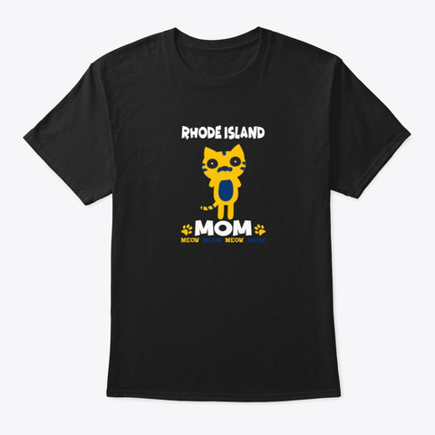 Rhode Island State Cat Mama Meow Black T-Shirt Front