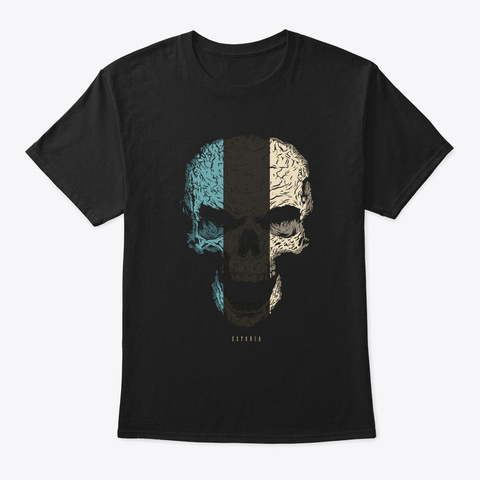 Skull Estonia Flag Skeleton Black T-Shirt Front