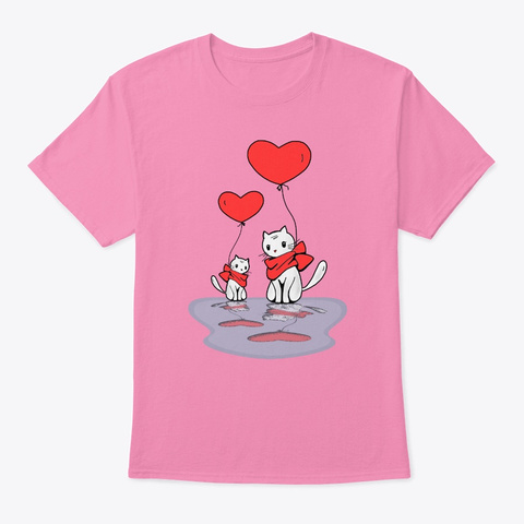 Cats Red Hearts Balloons Pink T-Shirt Front