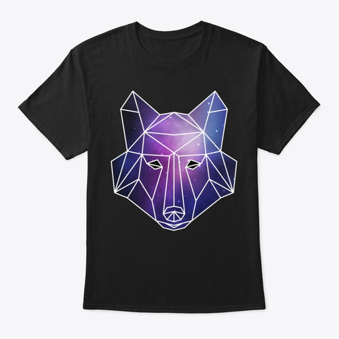 Geometric Wolf | Low Poly Galaxy Wolf Black T-Shirt Front