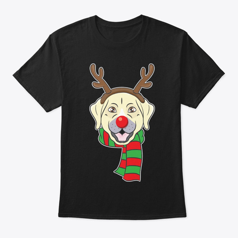 Funny Christmas Dog Xmas Reindeer Black T-Shirt Front