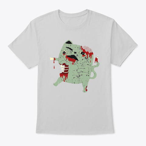 Zombie Cat Scary Creepy Art Cartoon Light Steel áo T-Shirt Front