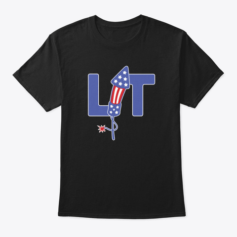 Lit Fireworks American Flag 4th Of July  Black T-Shirt Front