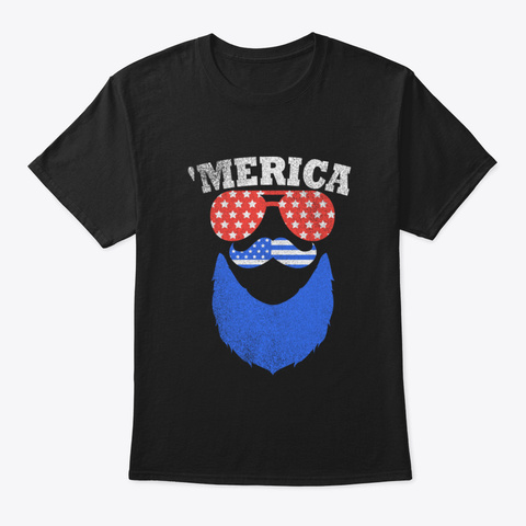 Merica Bearded Man Black T-Shirt Front