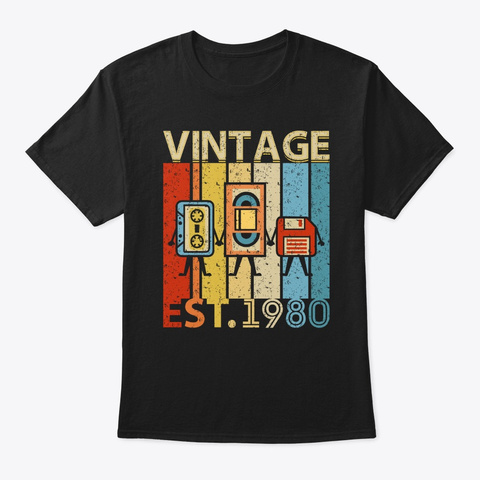 Vintage Best Of 1980 40th Birthday Casse Black T-Shirt Front