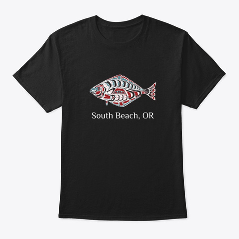 South Beach Or Halibut Fish Pnw Black T-Shirt Front