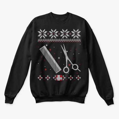 Barber Ugly Christmas Sweater Black T-Shirt Front