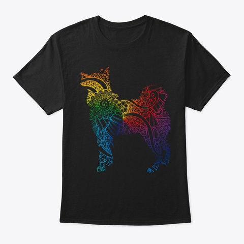 Husky Colorful Mandala Black T-Shirt Front