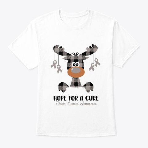 Reindeer Christmas Brain Cancer Hope Cur White T-Shirt Front