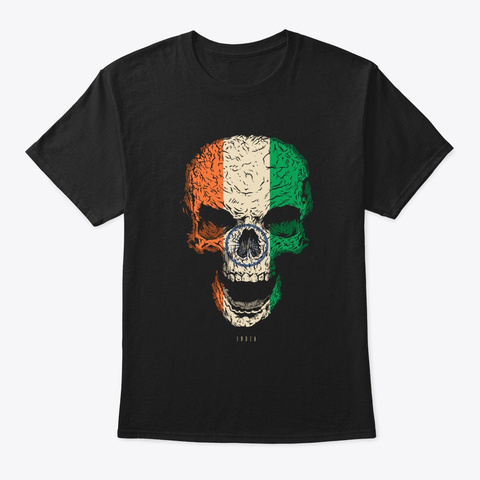 Skull India Flag Skeleton Black T-Shirt Front