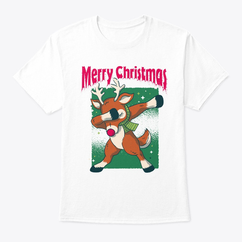 Merry Christmas Dabbing Reindeer White T-Shirt Front