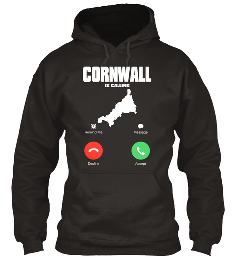 Cornwall Is Calling Remind Me Message Decline Accept Jet Black T-Shirt Front