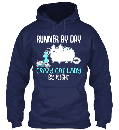 Runner By Day Crazy Cat Lady By Night Navy T-Shirt Front