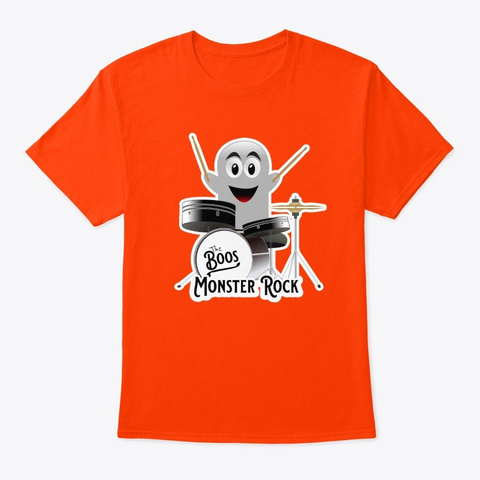 Rock N Roll Halloween Costume Ghost Drum Orange T-Shirt Front