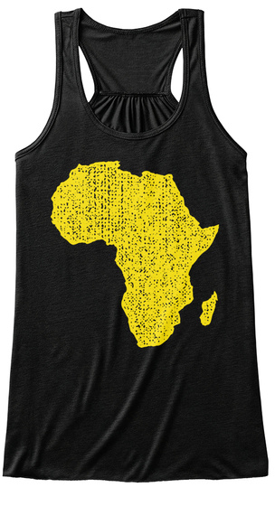Africa With African Map Distressed Black T-Shirt Front
