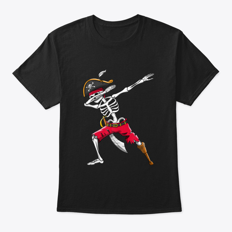 Dabbing Skeleton Pirate Funny Halloween  Black T-Shirt Front
