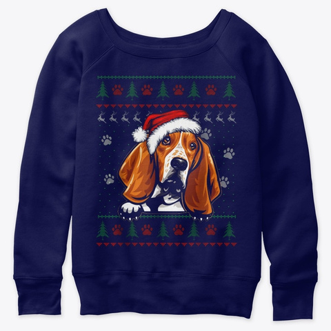 Basset Hound Christmas Sweater Dog Lover Navy  Camiseta Front