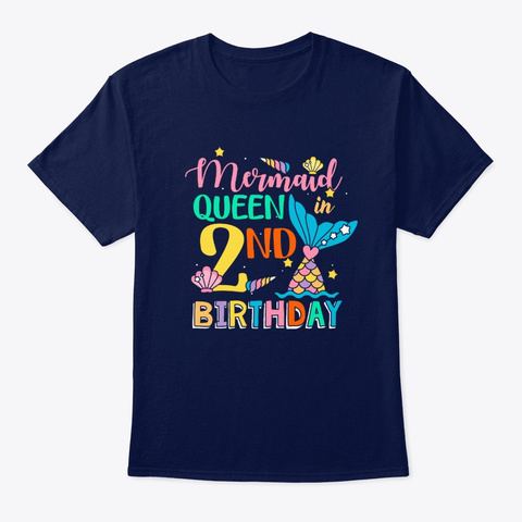 Mermaid Queen In 2nd Birthday T Shirt Navy T-Shirt Front