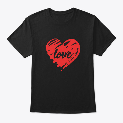 Valentines Day Distressed Red Heart Love Black T-Shirt Front