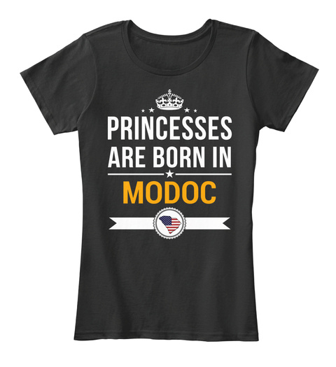 Princesses Are Born In Modoc Sc. Customizable City Black T-Shirt Front