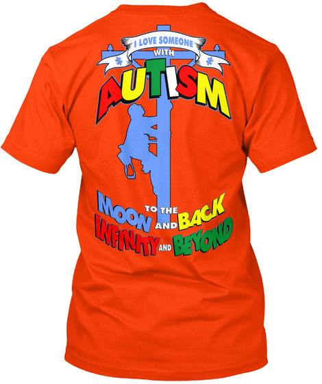 Lineman Autism Moon Back Lc Orange T-Shirt Back