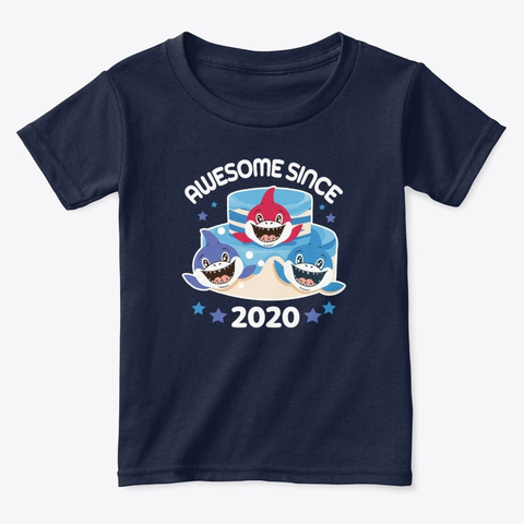 Awesome Since 2020 Shark Birthday Navy  T-Shirt Front