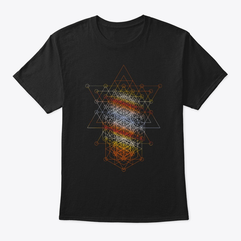 Sacred Geometry Seed, Flower. Tree Black T-Shirt Front
