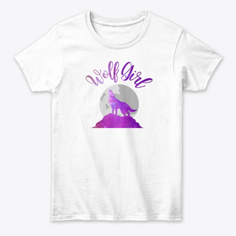 Wolf Girl Galaxy Moon White T-Shirt Front