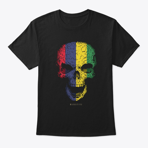 Skull Mauritius Flag Skeleton Black T-Shirt Front