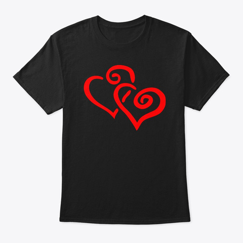 Red Hearts Joined Black T-Shirt Front