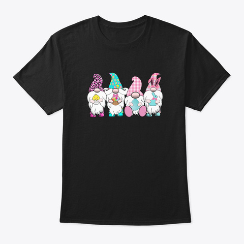 4 Easter Gnome Bunnies Easter Bunny Gnom Black T-Shirt Front