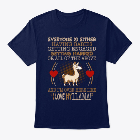 I Love My Llama Pet Lovers Navy Camiseta Front