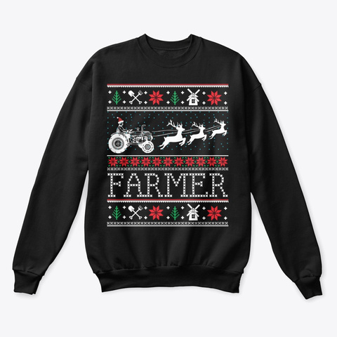 Farmer Tractors Ugly Christmas Xmas Gift Black T-Shirt Front