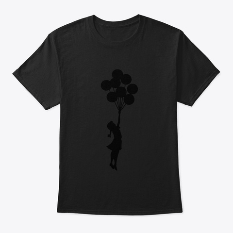 Banksy Flying Balloon Girl Black áo T-Shirt Front