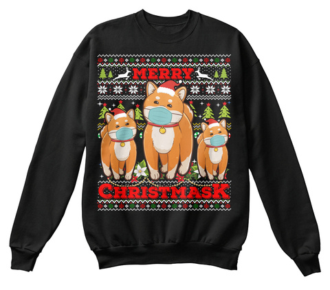 Merry Christmask 2020 Shiba Inu Ugly Tee Black T-Shirt Front