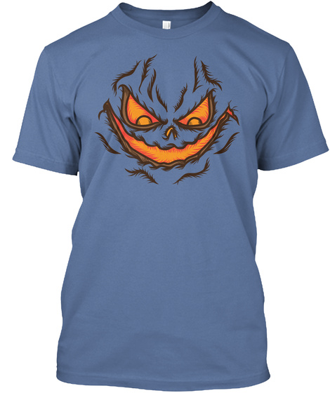 Pumpkin Face Denim Blue T-Shirt Front