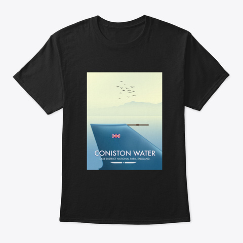 Coniston Water Travel Poster Black T-Shirt Front