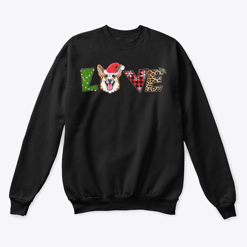 Corgi Dog Love Christmas Tshirt Black T-Shirt Front
