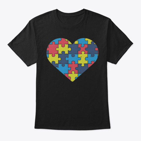 Autism Heart Puzzle Pieces T Shirt For A Black T-Shirt Front