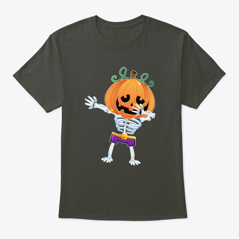Halloween Dabbing Skeleton Pumpkin Smoke Gray T-Shirt Front