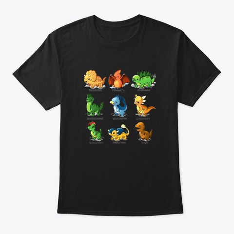 Baby Dinosaur Collection Black áo T-Shirt Front